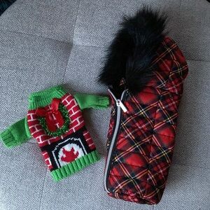 Two Christmas wine bottle covers